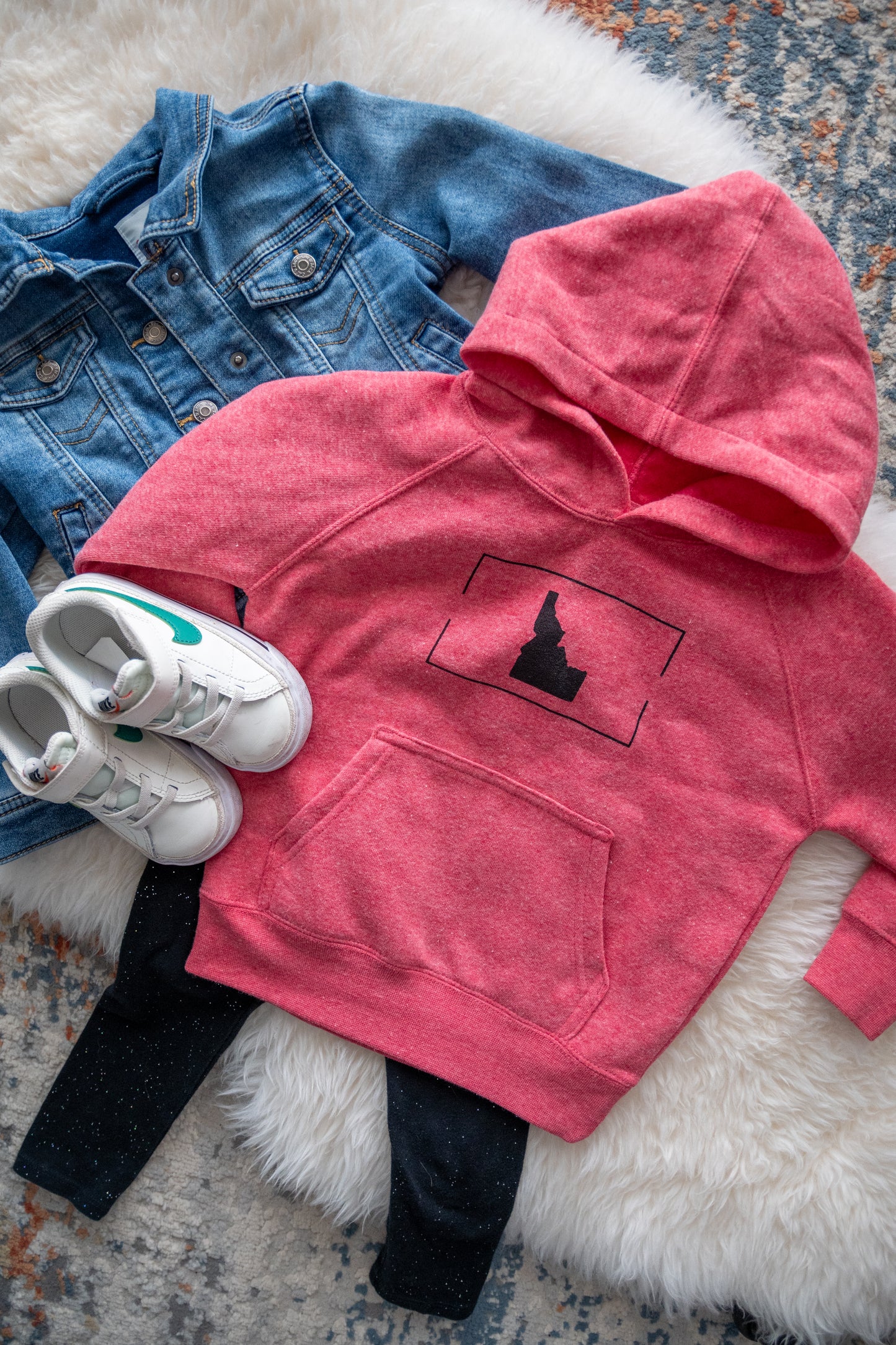 Idaho sweatshirt. Idaho apparel. Made in Idaho. Locally made. Idaho hoodies. TatorJo. Kids sweatshirts. Idaho kids clothing. Pink hoodie. Idaho pink
