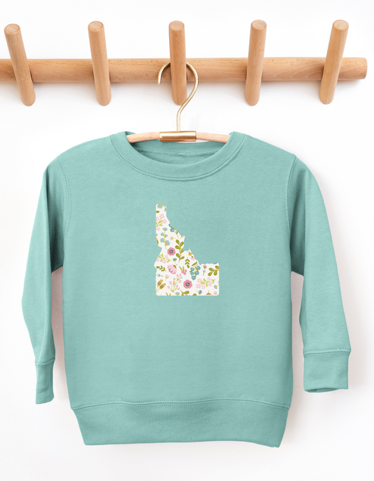 Cute Idaho Floral Sweater with a floral idaho on it