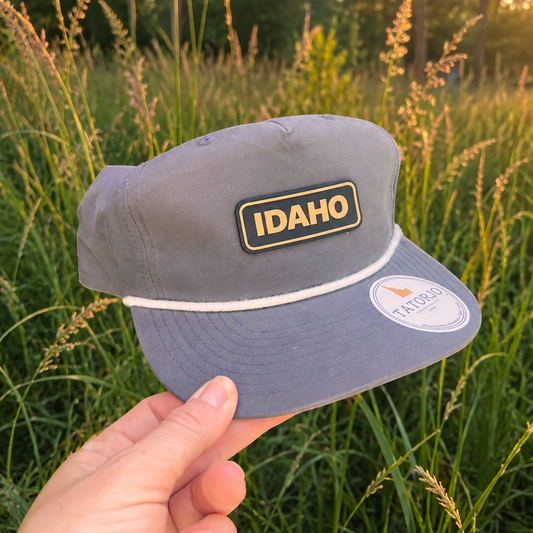 Charcoal hat with Idaho PVC patch on it