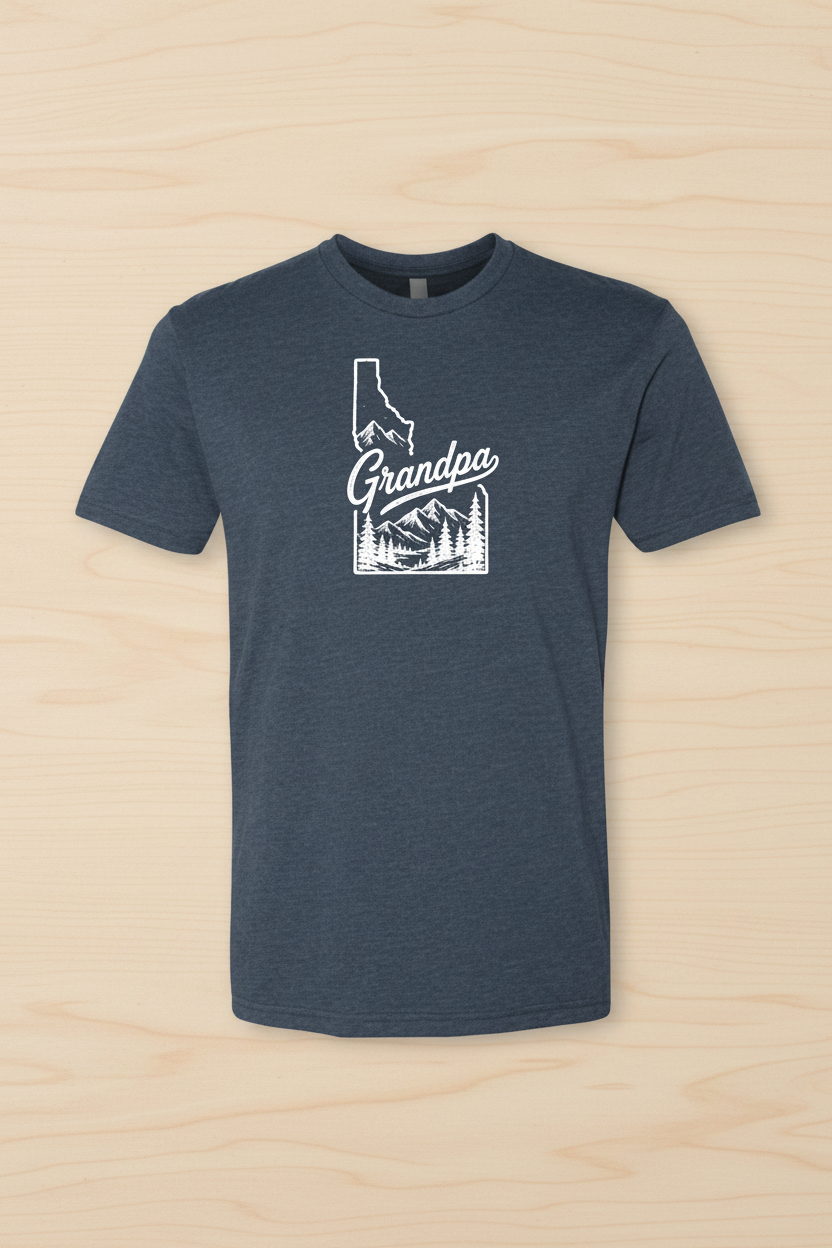 TatorJo Idaho Grandpa T-Shirt – Navy tee with Grandpa and Idaho graphic on white background