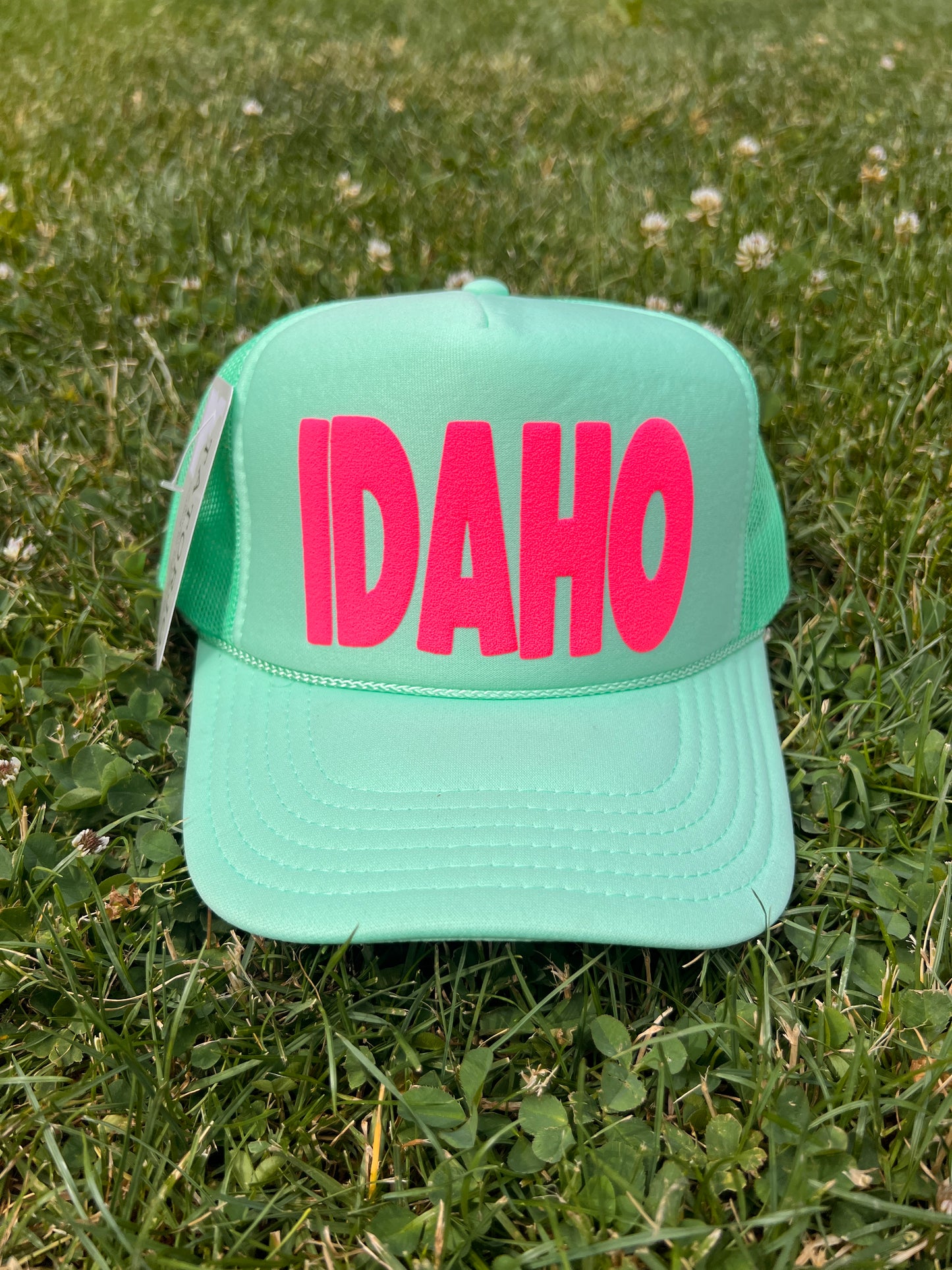 Idaho Puff Print Hat - Seafoam/Hot Pink Puff