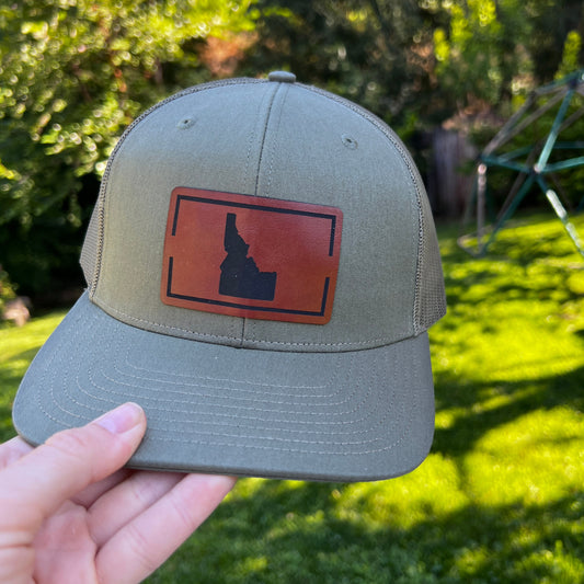 Idaho Hat with Leather Patch and Idaho on it