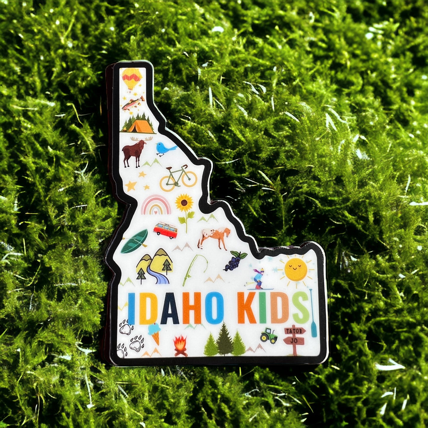 Idaho stickers are a must! This Idaho sticker has Idaho adventure all over it. Grab your Idaho sticker today from TatorJo.