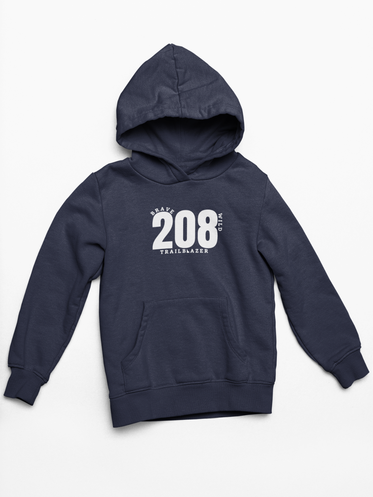 This navy Idaho hoodie or sweatshirt is perfect for cold weather days. The Navy color with white writing states 208. 208 stands for Idaho. Idaho clothing is comfortable and cozy. Idaho kids deserve a great idaho apparel company.